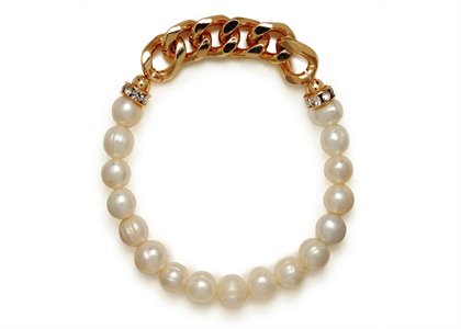 Gold Plated CZ Studded Womens Pearl Bracelet